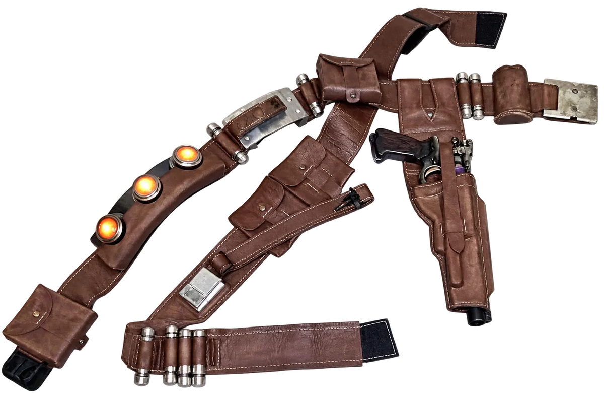 Brown costume belt, bandolier and holster, workshop photograph