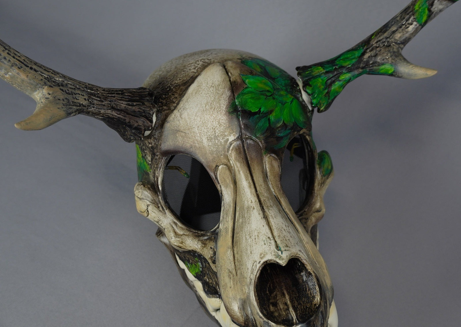 Deer Skull Wolf Mask with Green Leaf