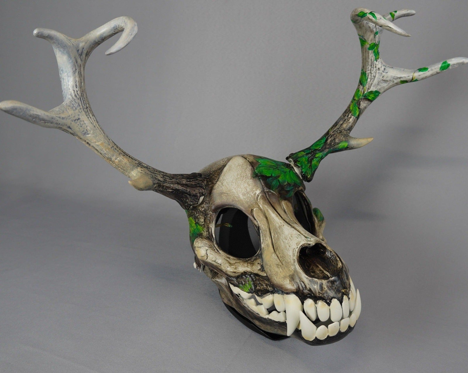 Deer Skull Wolf Mask with Green Leaf