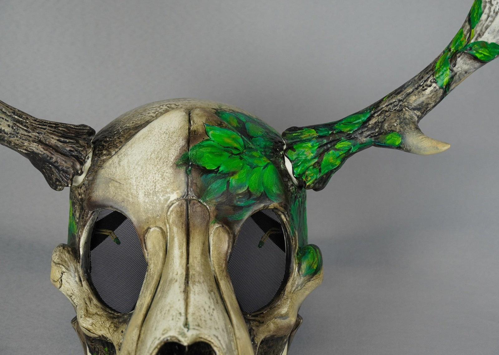 Deer Skull Wolf Mask with Green Leaf