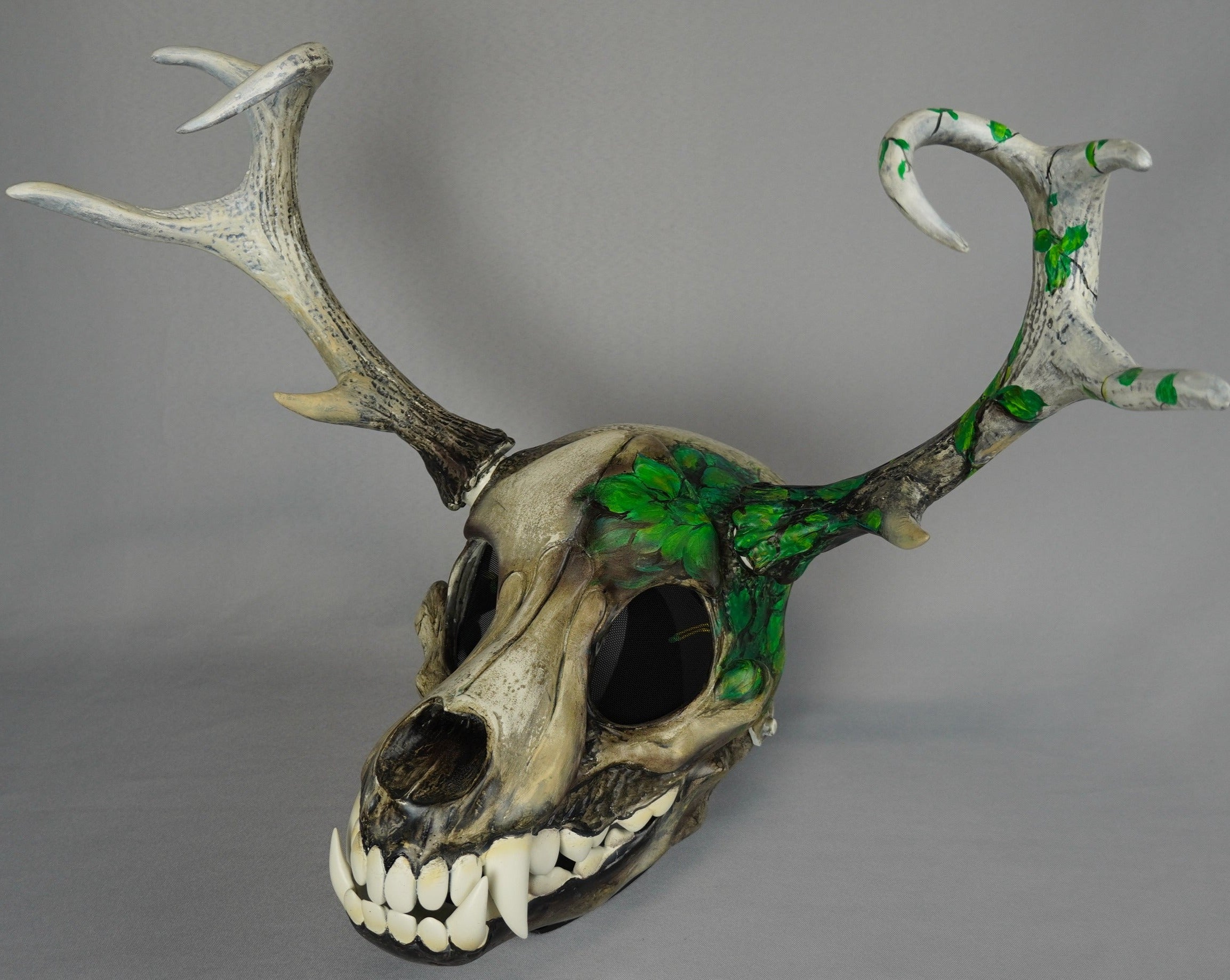 Deer Skull Wolf Mask with Green Leaf