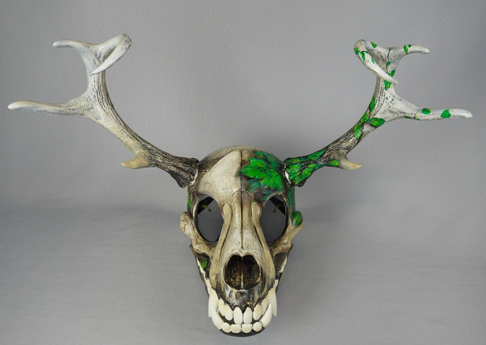Deer Skull Wolf Mask with Green Leaf