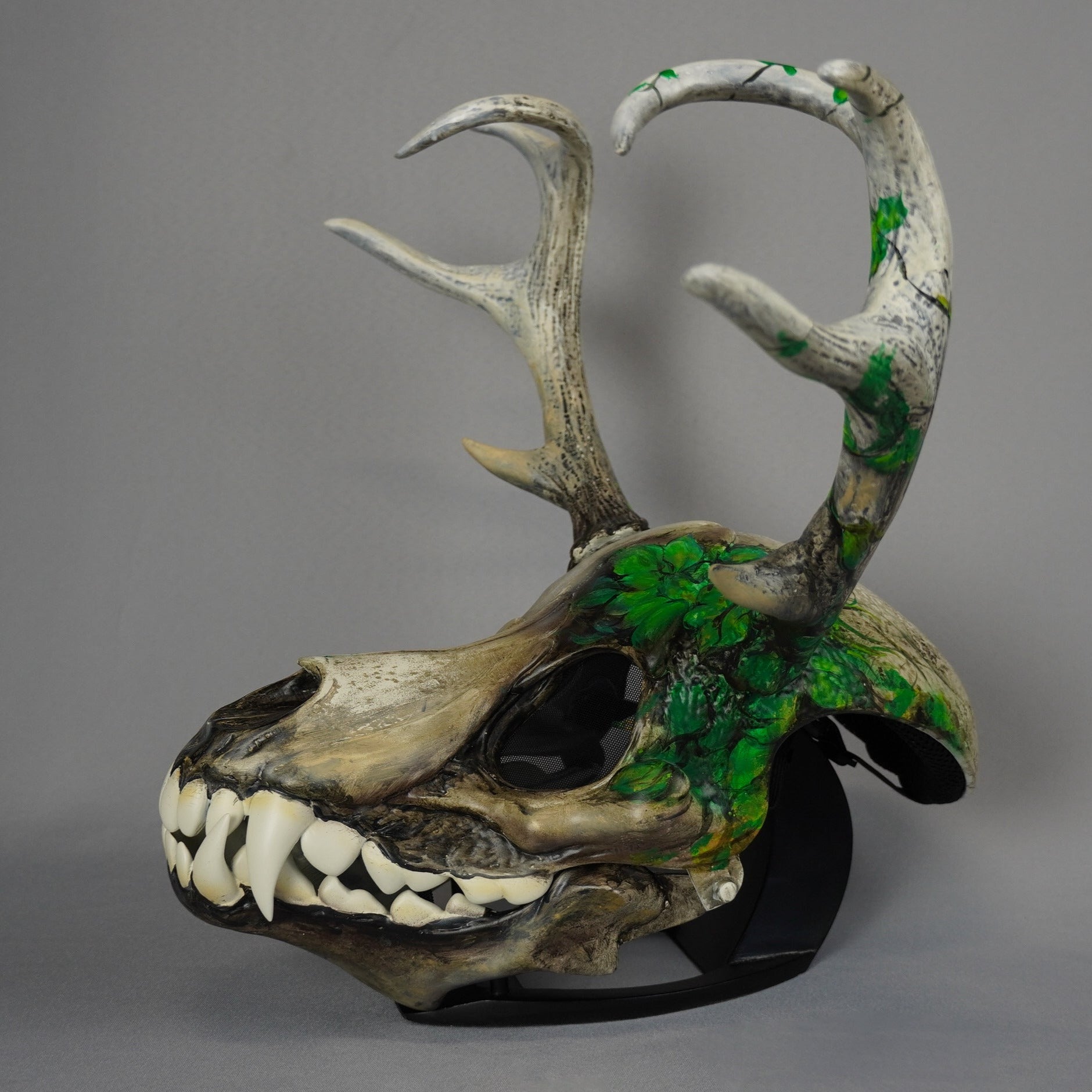 Deer Skull Wolf Mask with Green Leaf