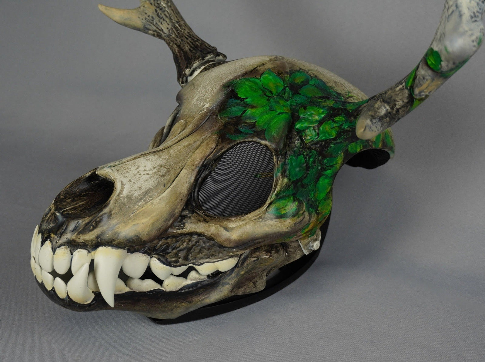 Deer Skull Wolf Mask with Green Leaf