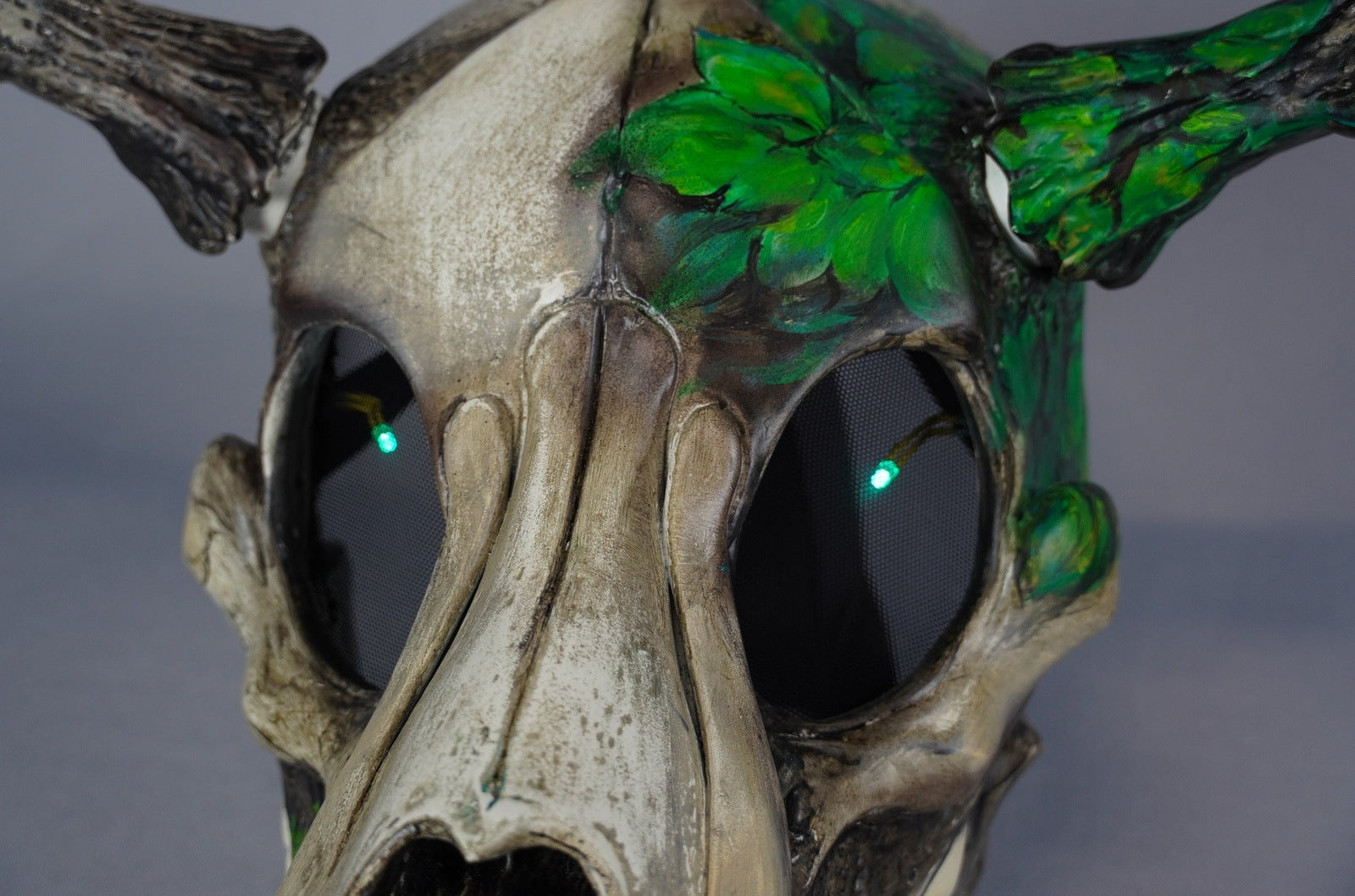 Deer Skull Wolf Mask with Green Leaf