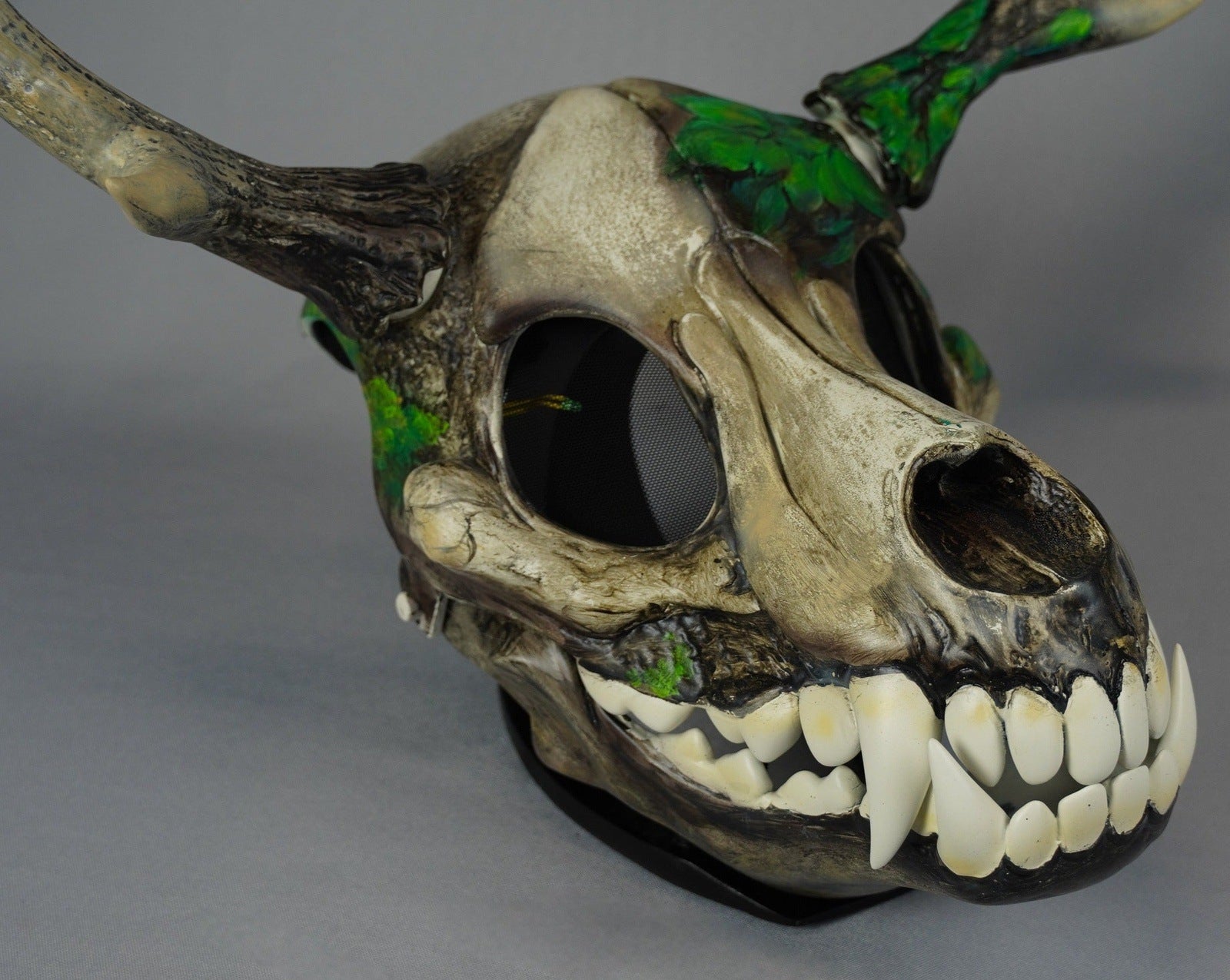 Deer Skull Wolf Mask with Green Leaf